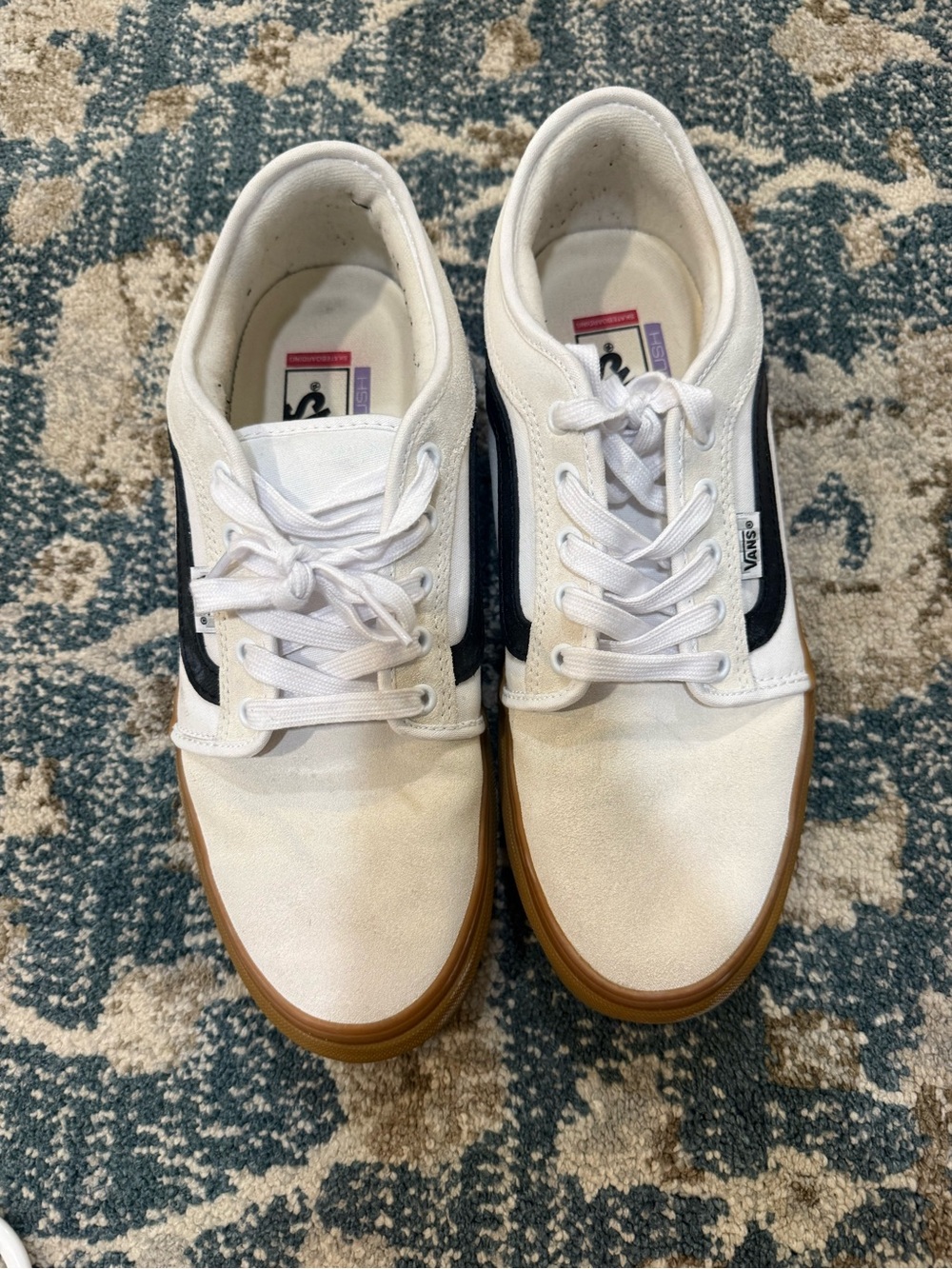 Vans White Canvas Sneakers with Black Stripe and Gum Sole